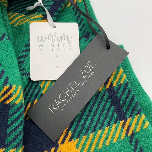 Rachel Zoe Long Sleeve Green Yellow Black Plaid Sweater Jeweled Neckline XL NWT - Picture 6 of 8